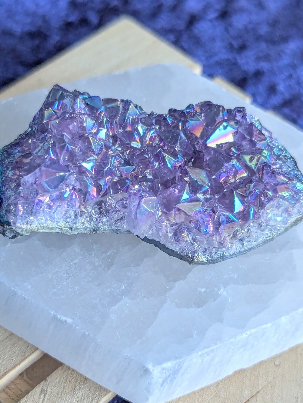 Aura Amethyst ☮️ Brazilian Crystal Titanium treated Gem Stone + plate optional